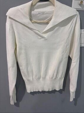 OYSHO Cream V-Neck Sailor Collar Sweater
